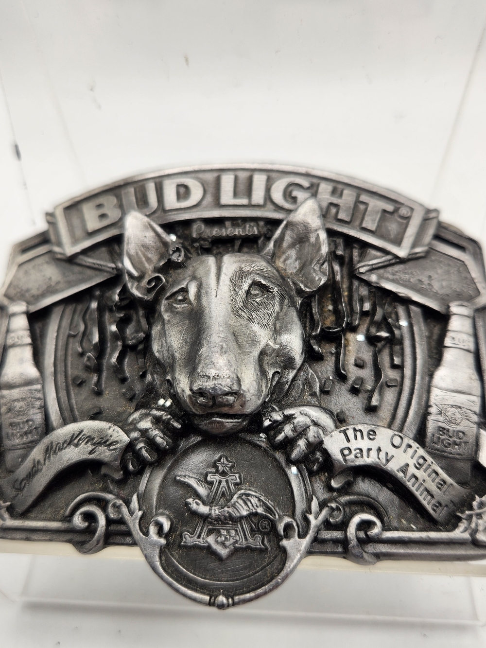 Anheuser-Busch 1987 Vintage Bud Light Spuds Mackenzie Metal Belt Buckle
